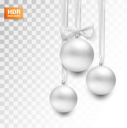 vector christmas ball on silk ribbon with bow. isolated on white backgroundのイラスト素材