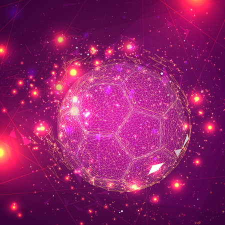 soccer ball in a modern abstract style. breaks up and flies crashing the background. vector design. concept footballのイラスト素材