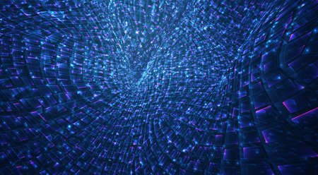 vector blue stream of luminous particles and crystals, virtual data