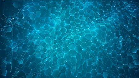 abstract vector background with hexagons. landscape of the virtual world. 3d design