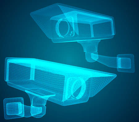 set of vector images. CCTV camera for building and street security