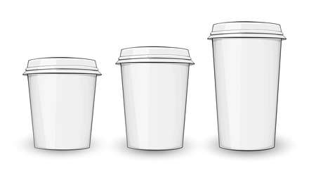 Set of three cups of coffee or tea take-away isolated on white backgroundのイラスト素材