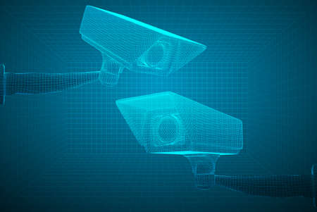 set of vector images. CCTV camera for building and street securityのイラスト素材