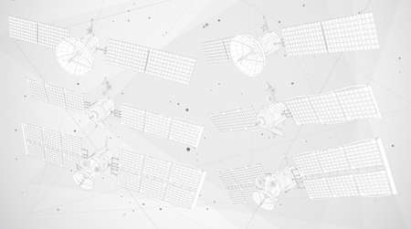 vector set. communications satellite of near-earth orbit. space technology of the future.のイラスト素材