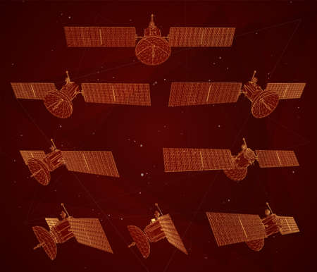 vector set. communications satellite of near-earth orbit. space technology of the future.