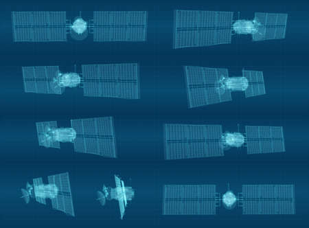 vector set. communications satellite of near-earth orbit. space technology of the future.のイラスト素材