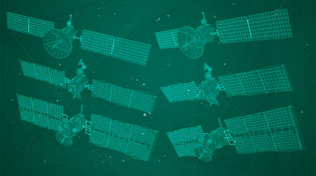 vector set. communications satellite of near-earth orbit. space technology of the future.のイラスト素材