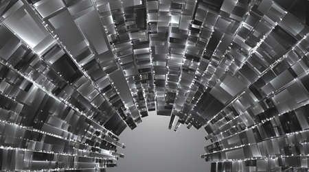 vector abstract 3d crystal. a view of the roofs of the city, a large chaotic set of glass pendants.のイラスト素材