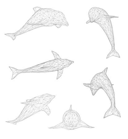 3d vector set. ocean protection. dolphinのイラスト素材