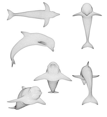 3d vector set. ocean protection. dolphinのイラスト素材