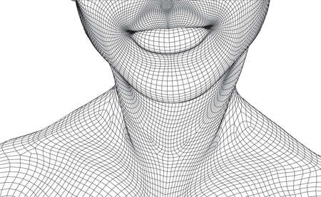 A three-dimensional female face from square polygons. Black and white styleのイラスト素材