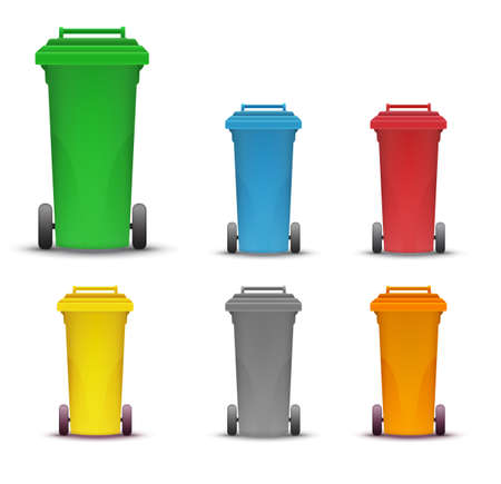 garbage containers for sorting waste. Vector image in a flat cartoon style. Concept care for the environmentのイラスト素材