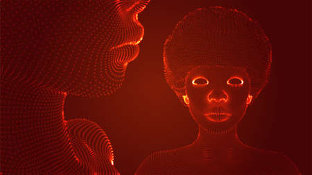 3d vector portrait of a beautiful young girl with a haircut, set of angles on a red backgroundのイラスト素材