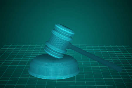 virtual 3d judge's hammer are on the table. vector background.のイラスト素材