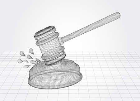 virtual 3d judge's hammer are on the table. vector background.のイラスト素材