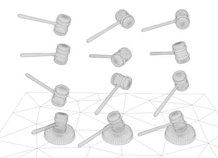 virtual 3d judge's hammer are on the table. vector background.のイラスト素材