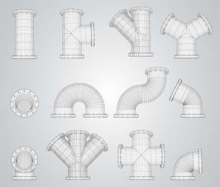 vector large set of plumbing steel pipes with flange.のイラスト素材