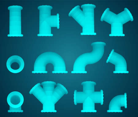 vector large set of plumbing steel pipes with flange.のイラスト素材