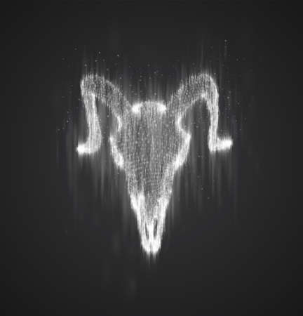 vector bull skull made of white blots of paint and inkのイラスト素材