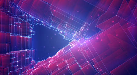 vector geometric background of cubes and squares in purple and pink colors
