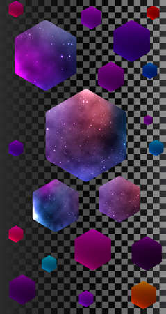 Hexagonal honeycomb with a palette of flowers. space backgrounds. vector designのイラスト素材