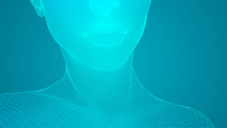 vector portrait of girl. 3d model on blue backgroundのイラスト素材