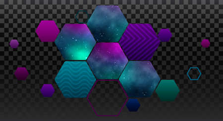 Hexagonal honeycomb with a palette of flowers. space backgrounds. vector design
