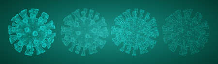vector set of 3d models of corono virus and bacteria on a colored background