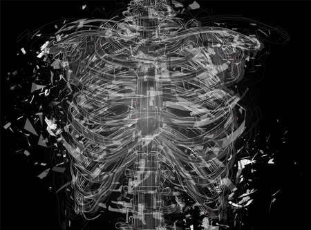 Vector abstract chaotic background. man's spine and ribs exploded
