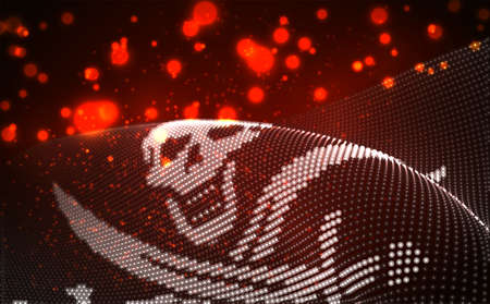 Vector bright glowing country flag of abstract dots. pirate skull and bones