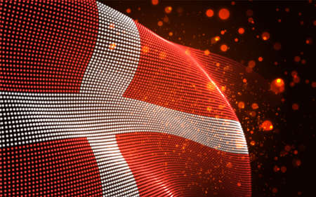 Vector bright glowing country flag of abstract dots. Denmark