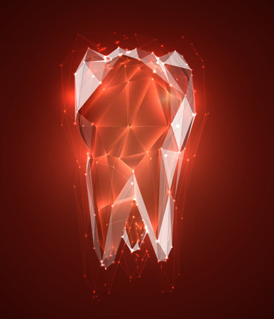 vector 3d tooth for dental medicine. on a red backgroundのイラスト素材