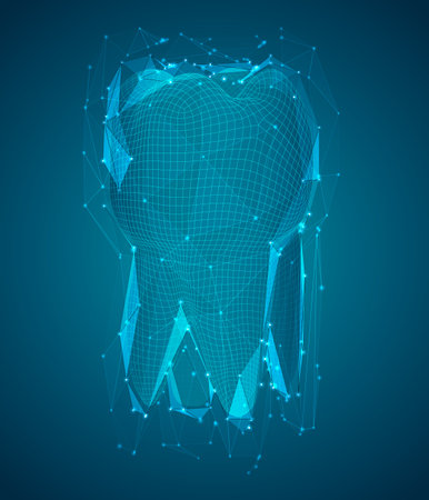 vector 3d tooth for dental medicine. on a blue backgroundのイラスト素材