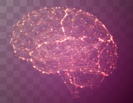 Vector illustration, three-dimensional brain on a dark backgroundのイラスト素材