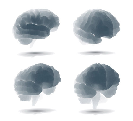 set three-dimensional vector cyber brain. neural network mega-data processing, template interface design on white background.のイラスト素材