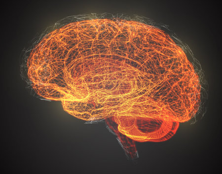 Vector illustration, three-dimensional brain on a dark backgroundのイラスト素材