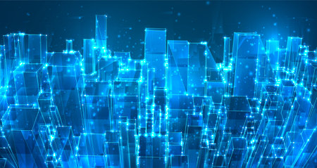 vector abstract 3d crystal. a view of the roofs of the city, a large chaotic set of glass pendants.のイラスト素材