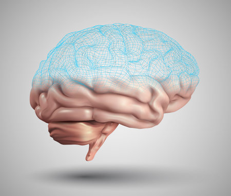human brain and abstract design elements. mesh vectorのイラスト素材