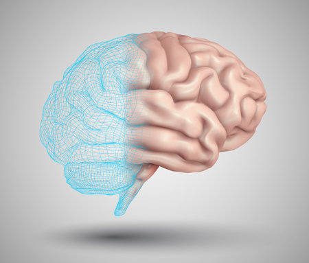 human brain and abstract design elements. mesh vectorのイラスト素材