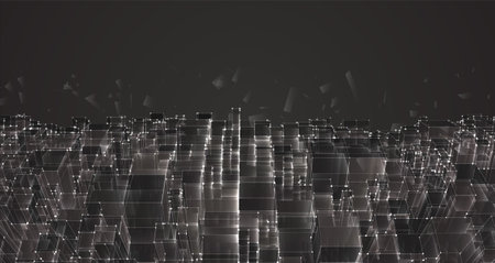 vector abstract 3d crystal. a view of the roofs of the city, a large chaotic set of glass pendants.のイラスト素材