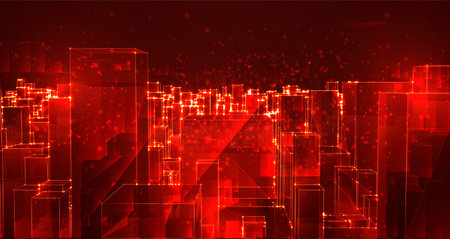 vector abstract 3d crystal. a view of the roofs of the city, a large chaotic set of glass pendants.のイラスト素材