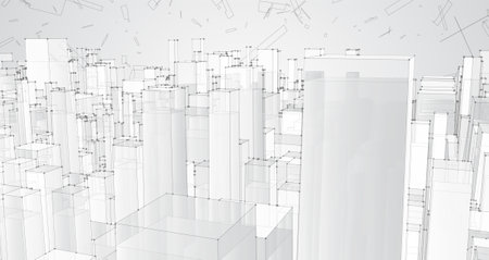 vector abstract 3d crystal. a view of the roofs of the city, a large chaotic set of glass pendants.のイラスト素材