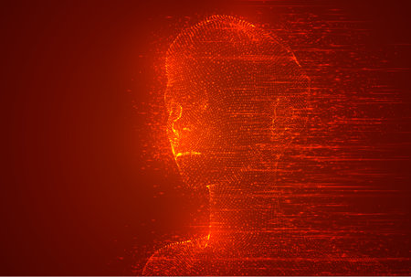 flying particles, a female body made of luminous particles. vector backgroundのイラスト素材