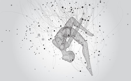 vector 3d girl from dots and splines, among wavy threads and circlesのイラスト素材