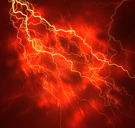 A bright lightning in the dark sky. Vector imageのイラスト素材