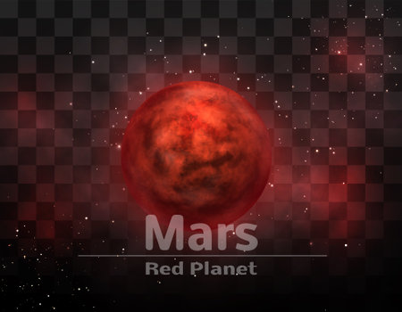 red planet against the background of the starry sky and square mosaicのイラスト素材
