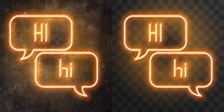 Vector neon advertising signboard on a stone wall. setのイラスト素材