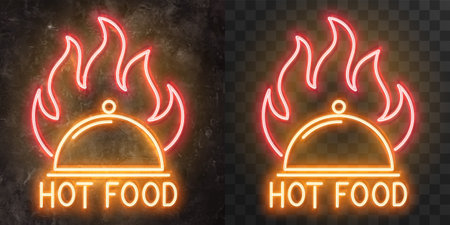 Vector neon advertising signboard on a stone wall. setのイラスト素材