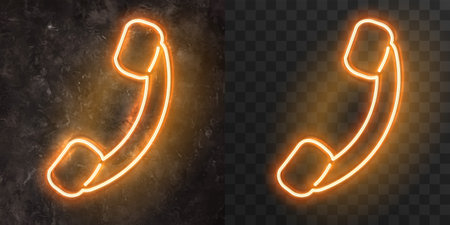 Vector neon advertising signboard on a stone wall. setのイラスト素材