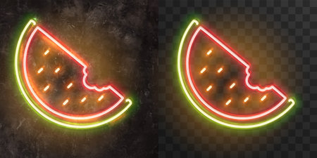 Vector neon advertising signboard on a stone wall. setのイラスト素材